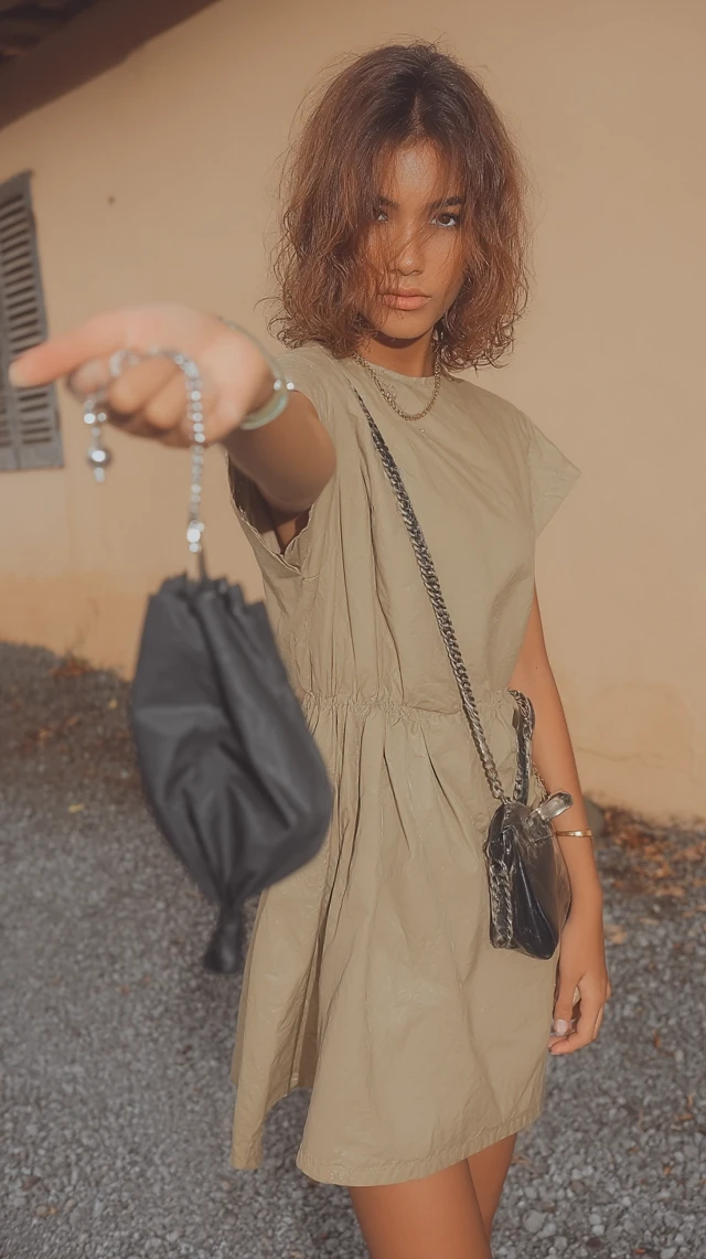 Woman in Beige Minimalistic Dress Fashion Photography