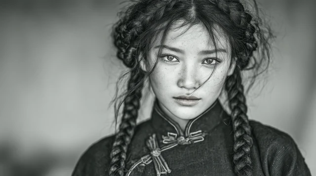 Tibetan Girl Portrait: Black and White, Warm Tones