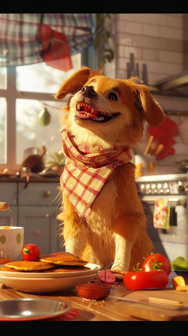 Dog Cooking Pancakes in the Kitchen Joyful Illustration