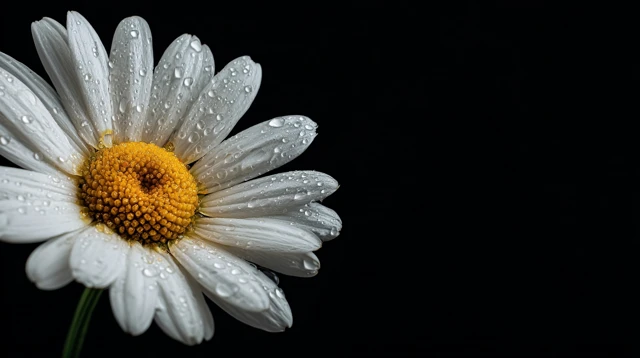 White Daisy Flower with Water Droplets Macro Photography