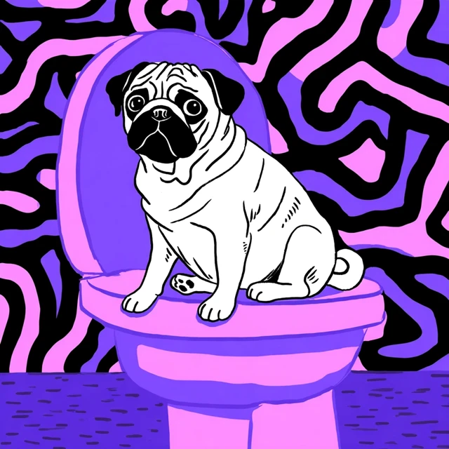 Cute Pug on Toilet Neon Art Illustration