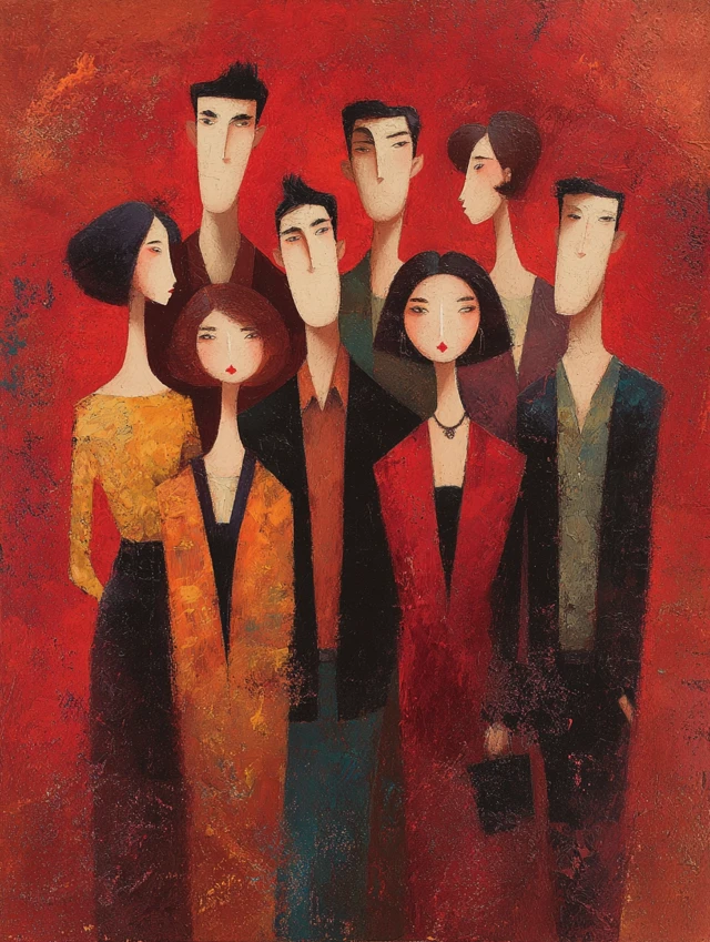 Abstract Actors Illustration Elegant Tempera Gouache Art