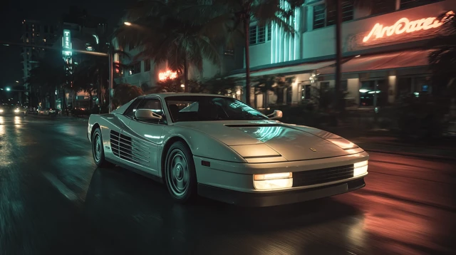 80s Ferrari Testarossa Miami Night