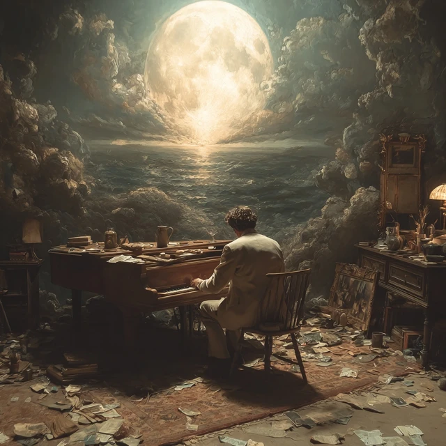 Man Contemplating the Moon Landscape Painting Ukraine