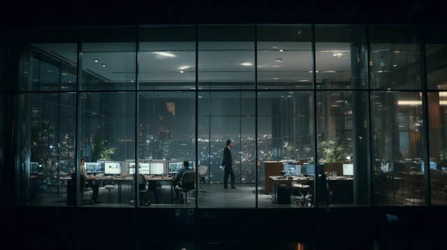 Nighttime Office View High Rise Corporate Setting