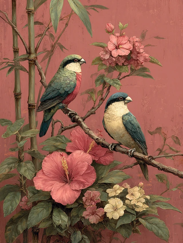Chinoiserie Bird Painting Romantic Floral Art