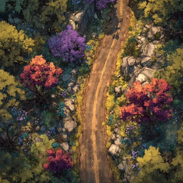 DandD Battle Map: Forest Road at Sundown