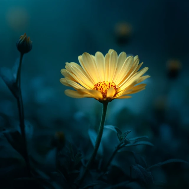 Daisy at Night Long Exposure Photo
