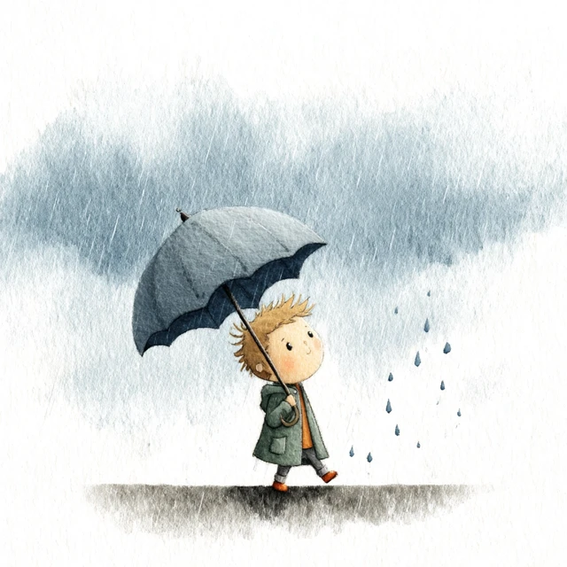 Child with Umbrella Rainy Day Illustration