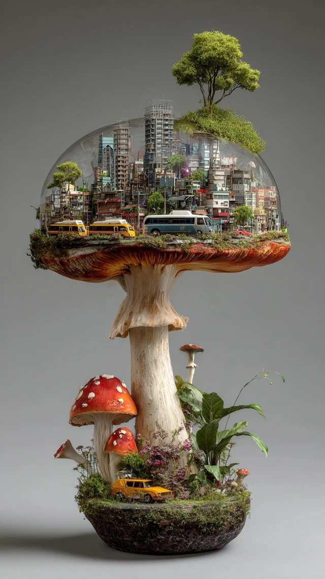 Futuristic Mushroom City Inside Highly Detailed Artwork