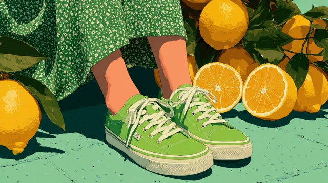 Lemon Girl Artistic Illustration Bright Green