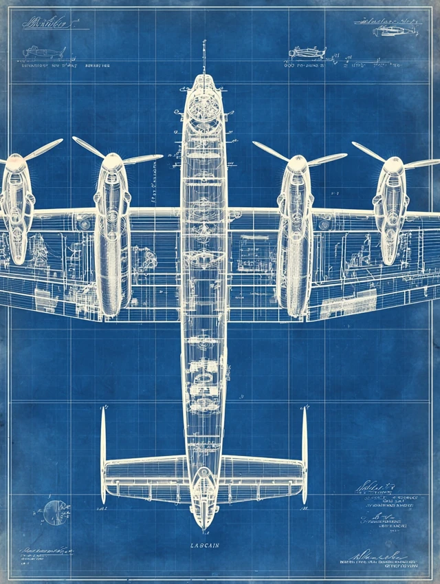 Lancaster Bomber Vintage Blueprint Art