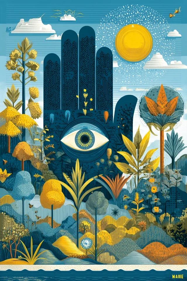 Hamsa Hand Illustration Nature Forest Happy Colors