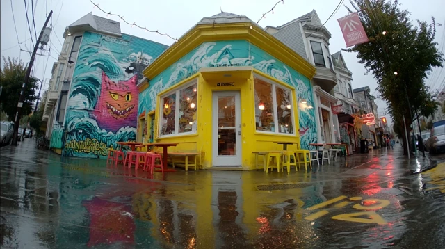 Haight Street Cafe Mural Rainy Day