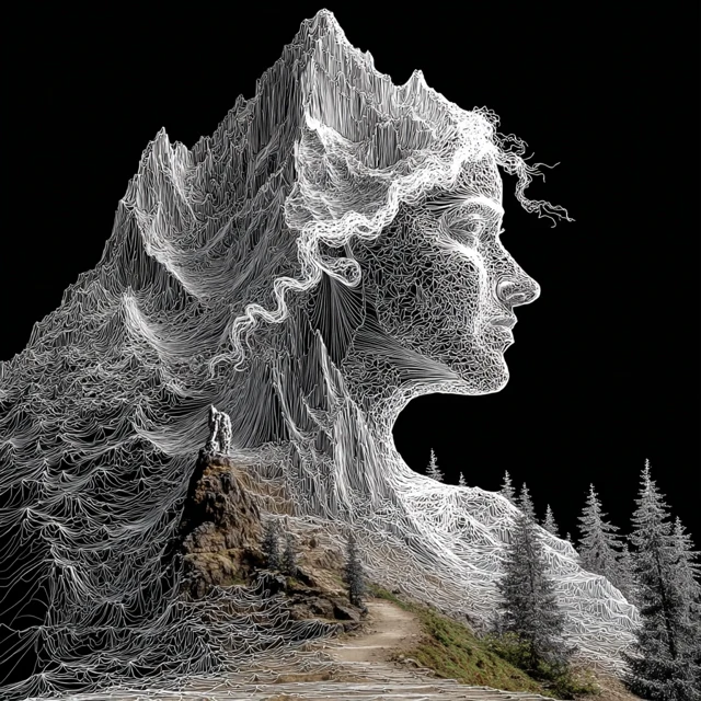 Mountain Woman Line Art Illustration