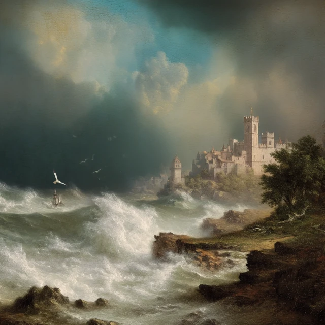 Stormy Coastline Painting: Classical Art