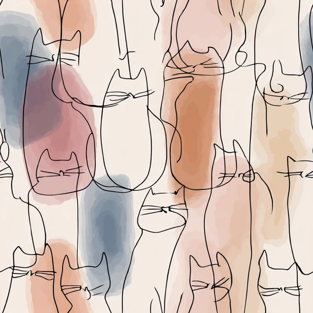 Minimalist Cat Line Art Watercolor Painting