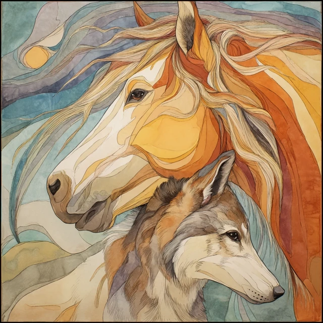 Mother Child and Wolf Illustration by Jody Bergsma