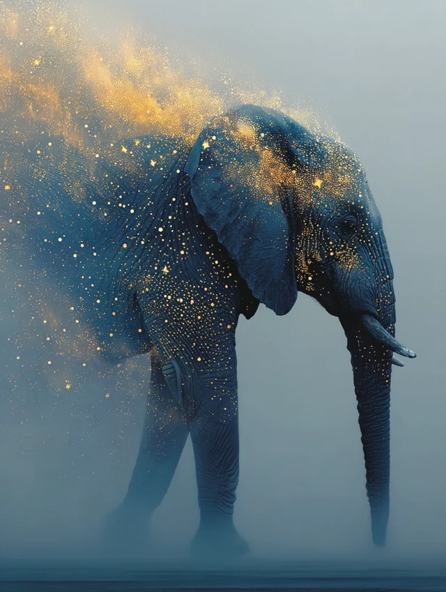 Dreamscape Elephant: Surrealist Golden Composition