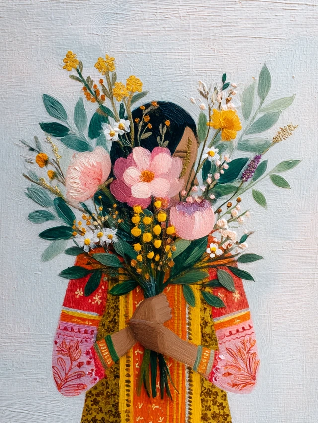Girl with Flower Bouquet Art