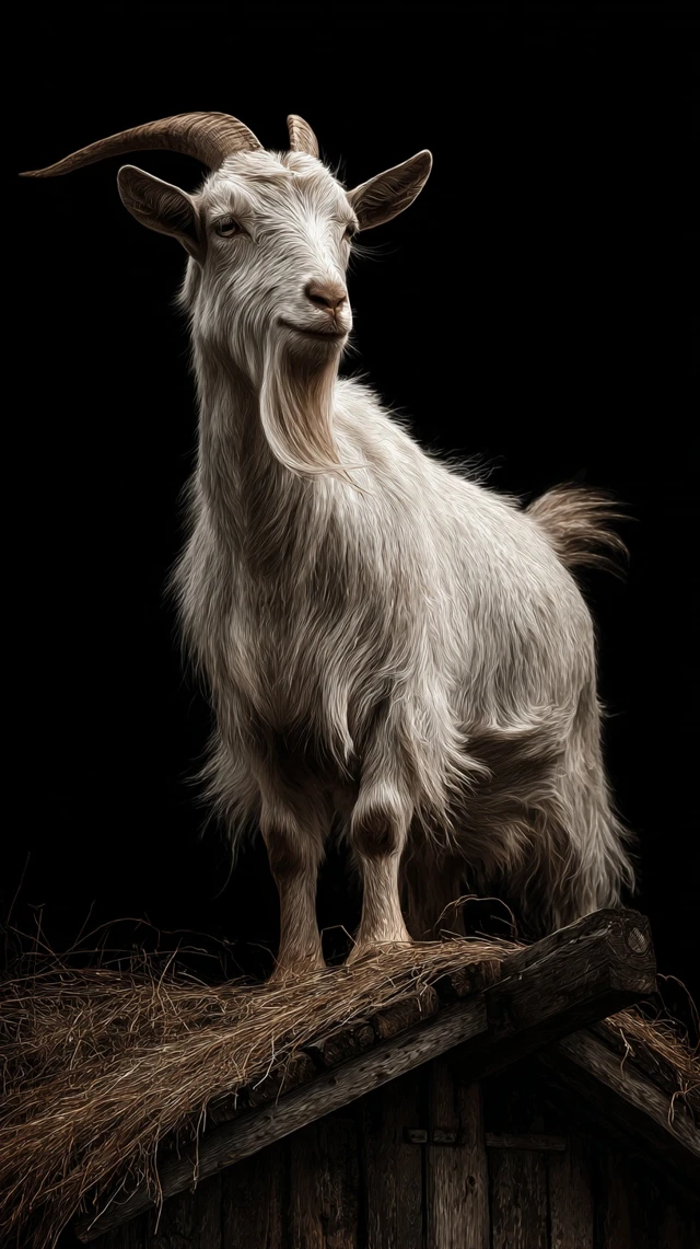 White Goat Portrait on Dark Background