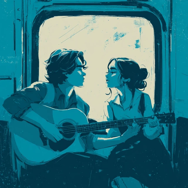 Train Romance Song Cover Art Illustration