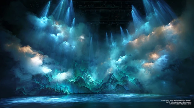 Theatrical Stage Design with Dramatic Lighting
