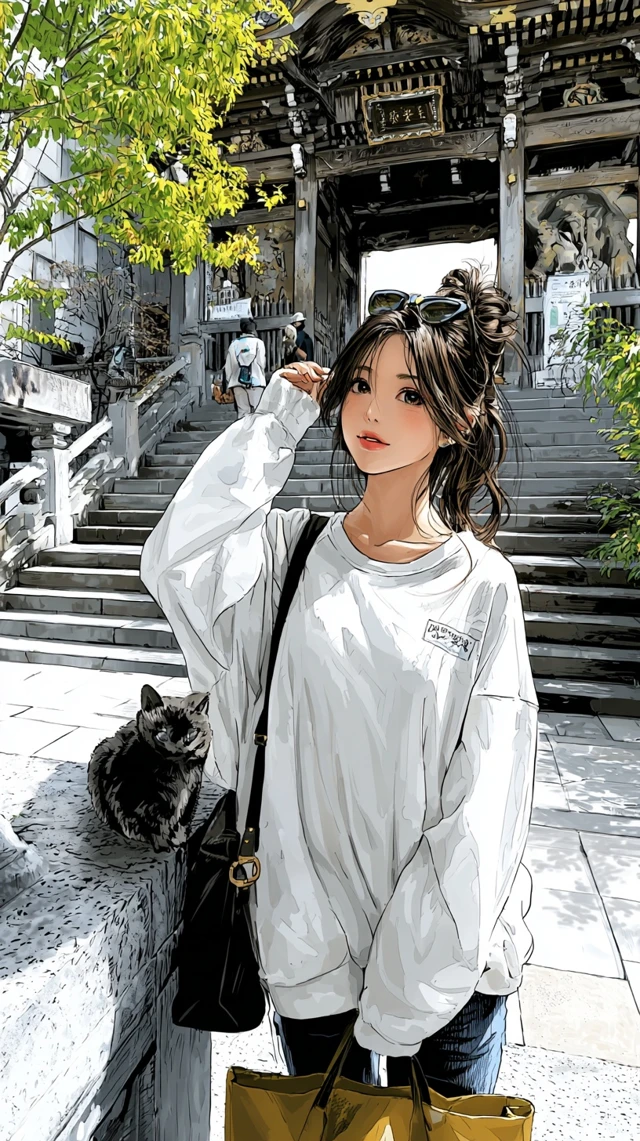 Anime Girl at Temple Serene Illustration Masterpiece