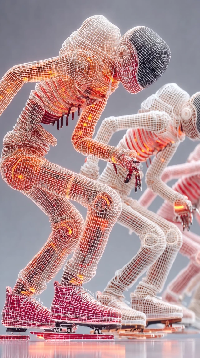 Futuristic Wireframe Man Dancing: 80s Retro Art