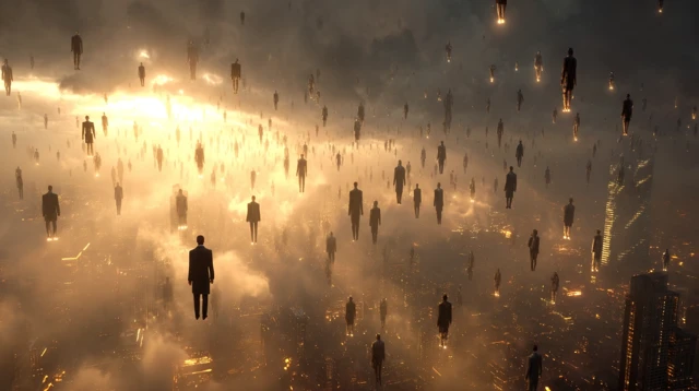 Falling People Over City Dark Fantasy Artwork