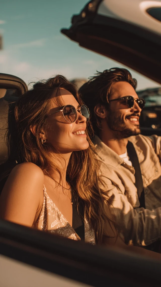Happy Couple in Convertible Summer Fun and Freedom