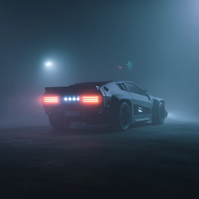 Dystopian Sci-Fi Car in Foggy Environment