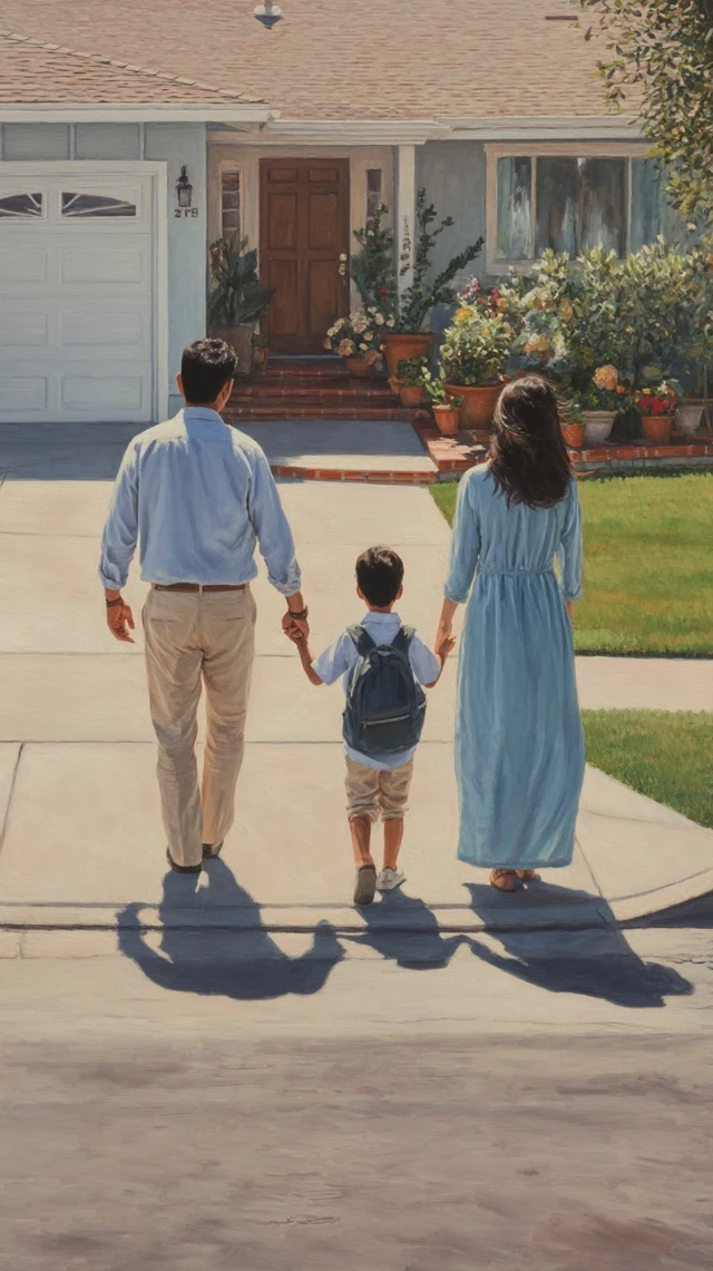 Family Walking Towards Home Painting