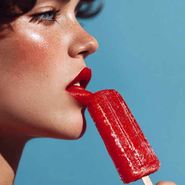 Girl Licking Popsicle Hyperrealistic Shot