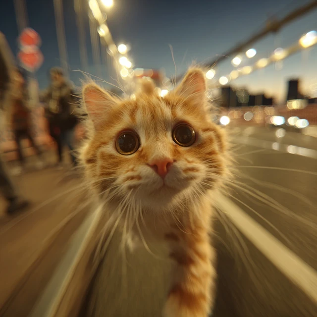Orange Cat Selfie Crossing Bridge Action Shot