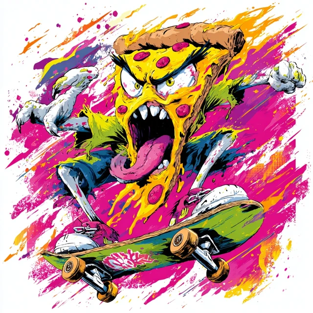 Pizza Skate Punk Tattoo Design 4K