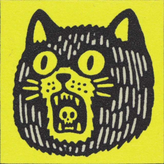 Black Cat with Skull Warhol Style Illustration