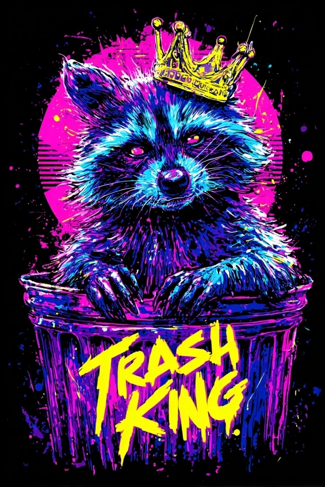 Trash King Raccoon Illustration Retro Horror