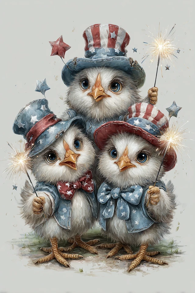 Cute Patriotic Chickens Celebrate Fourth of July