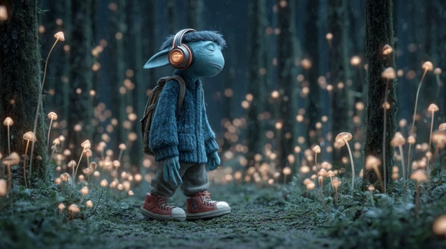 Pixar Alien in a Bioluminescent Forest