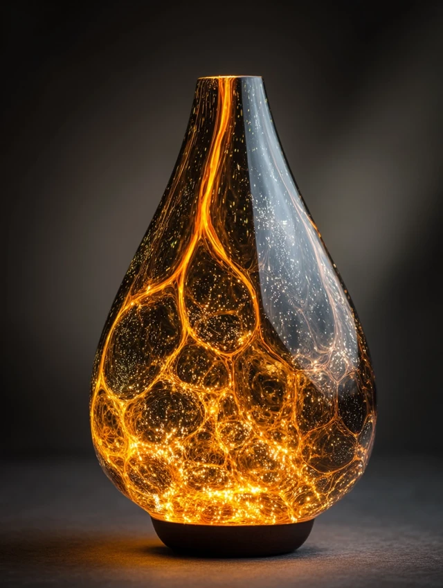 Golden Lava Vase Lamp Art Dark Background Creative Shape