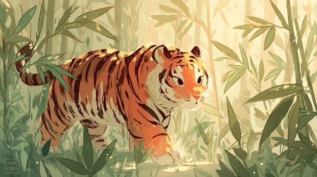 Adorable Tiger in a Bamboo Forest