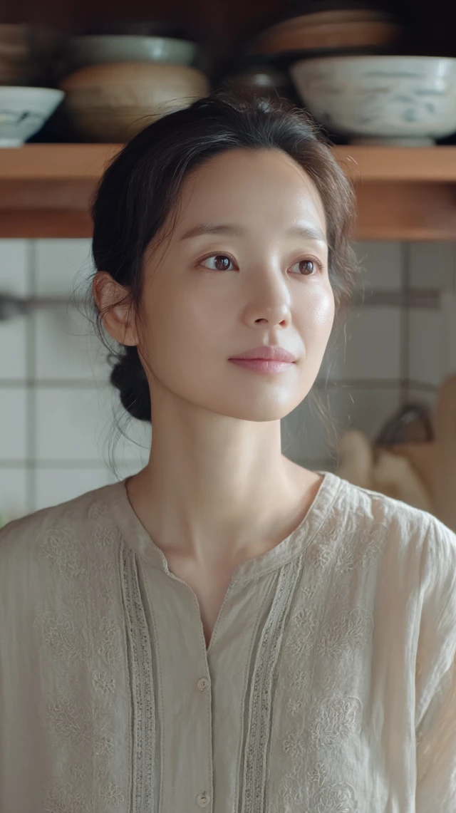 Korean Woman Portrait in a Traditional Kitchen
