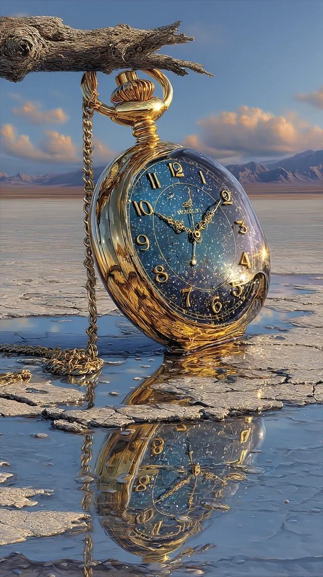 Melted Pocket Watch Surreal Oil Painting