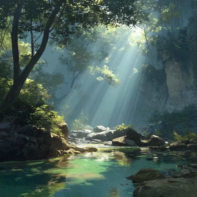 Landscape Art Sunlight Beaming Through Trees