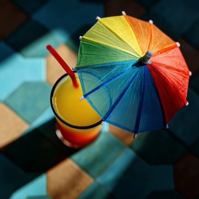 Colorful Cocktail with Umbrella Bar Drink Close Up
