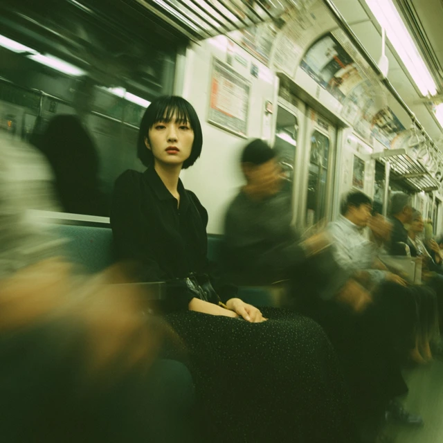 Japanese Woman on Train Stillness in Motion