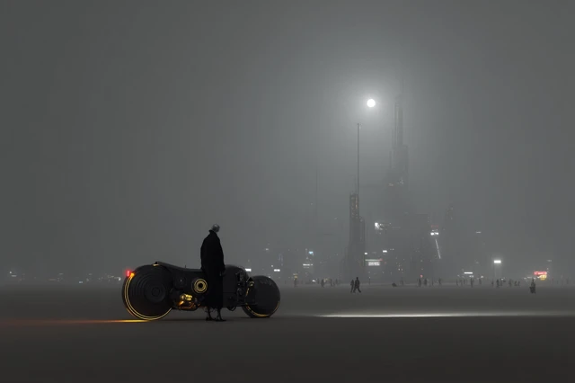 Dystopian SciFi Motorcycle Scene