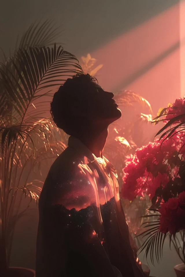 Retro Man with Galaxy Inside Out - Surreal Glow Aesthetics