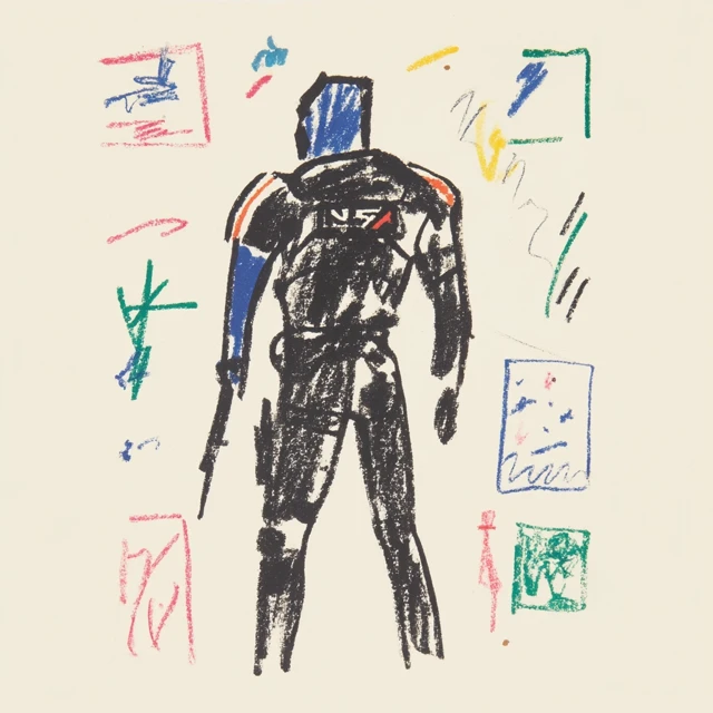 Mass Effect N7 Shepard Hand-Drawn Art